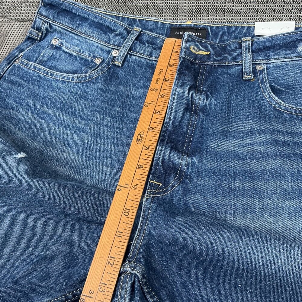 Free Assembly Womens Size 16 Blue Super High Rise Straight Jeans Distress Denim - Picture 6 of 12